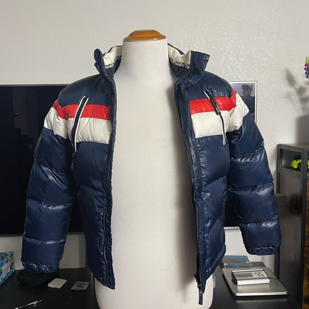 Hugo Boss Boys Down Puffer Jacket - Navy, Red, and